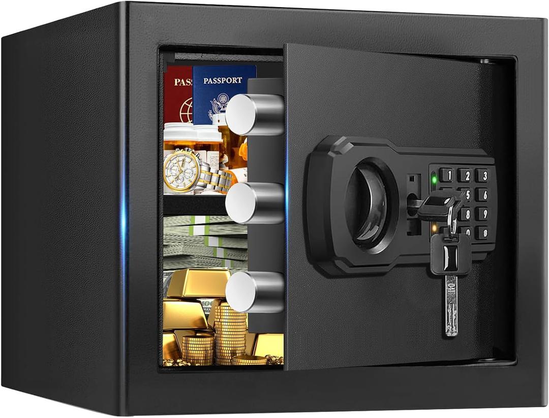 1.3 Cub Small Safes for Home Use, Security Digital Fire Safe Money Safe Box with Programmable Keypad, Spare Keys and Removable Shelf, Anti-Theft Water and Fireproof Safe for Home Documents Valuables