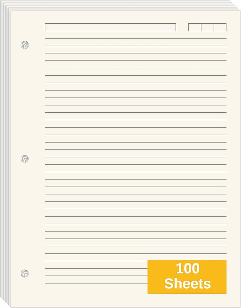 Premium College Ruled Loose Leaf Paper  100 GSM, 100 Sheets (200 Pages), 8.5" x 11", 3-Hole Punched, Acid-Free, Fits 3-Ring Binders  Ideal for Students, School & Office