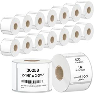 6400 Labels Compatible DYMO 30258 2-1/8"x2-3/4 Multipurpose Return Address Labels Not for Dymo 550, 5XL, LabelChoice 16 Rolls Direct Thermal Labels Replacement Used with Dymo 440 450 Twin Turbo, 4XL