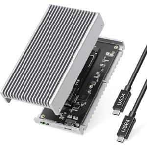 Noiseless 40Gbps M.2 NVMe Enclosure, USB C Aluminum External SSD Enclosure Compatible Thunderbolt4/3 8TB SSD Adapter, PCIe Gen4 M.2 SSD Reader Fits 2280/2260/2242/2230mm M B+M Key (Silver)