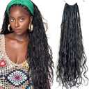 Francesca Hair Pre-looped Crochet Boho Faux Locs with Human Hair body wave Ends Boho Hair Braids Goddess Dreadlocks Hair for Black Women Natural Color 22 Inch (Pack of 2)
