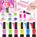 EULRGAUS Kids Nail Polish Set for Girls, Peelable Non Toxic Nail Polish with Nail Powder & DIY Nail Stickers, Water-Based Nail Art Kit, Gift Set and Girls Toys Age 8+