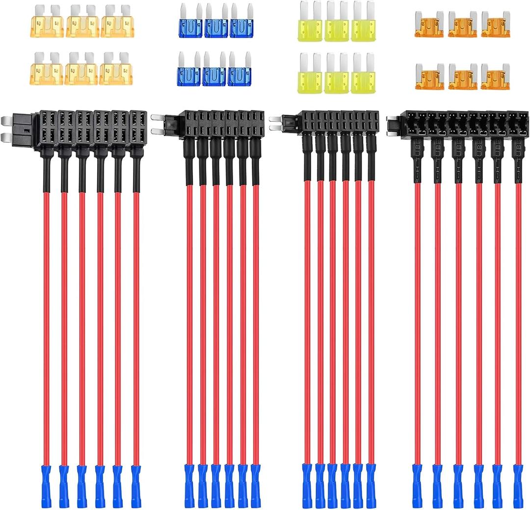Nilight 24 Pcs 12V Car Add-a-Circuit Fuse Tap Holder Standard Mini Micro2 and Low Profile Fuses Taps 4 Types ATO ATC ATM APM for Cars Trucks Boats