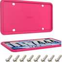 ZAKRA 2 Pack Hot Pink Silicone License Plate Frame, 100% Street Legal & Zero Obstruction, Aesthetic Girly Car Accessories for Women, Rust-Proof & Rattle-Free Universal Car Tag Holder, Ideal Gift