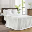 Ruffle Skirt Bedspread Set - 30" Long Drop - Vintage Chic Ruffled Summer Coverlet Bed Spreads Quilt Boho Bedding Farmhouse Style Lightweight Luxurious Rustic 3 Piece Set King Size White