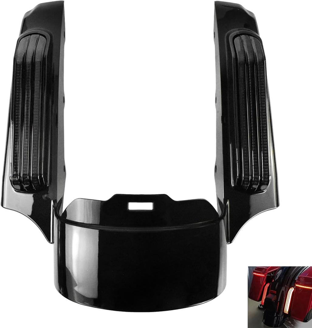 Motorcycle LED Rear Fender Extension Fascia Mudguard with Turn Signals Brake Running Lights Fit for Harley Touring Road Glide Road King Electra Glide Street Glide 2009-2013 (Black Lens)