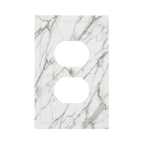 Decorative Outlet Covers White Grey Abstract Marble Minimalist Luxury 1 Gang Duplex Light Switch Cover Faceplate Electrical Switch plates Wall Plates Socket Covers for Bathroom Livingroom