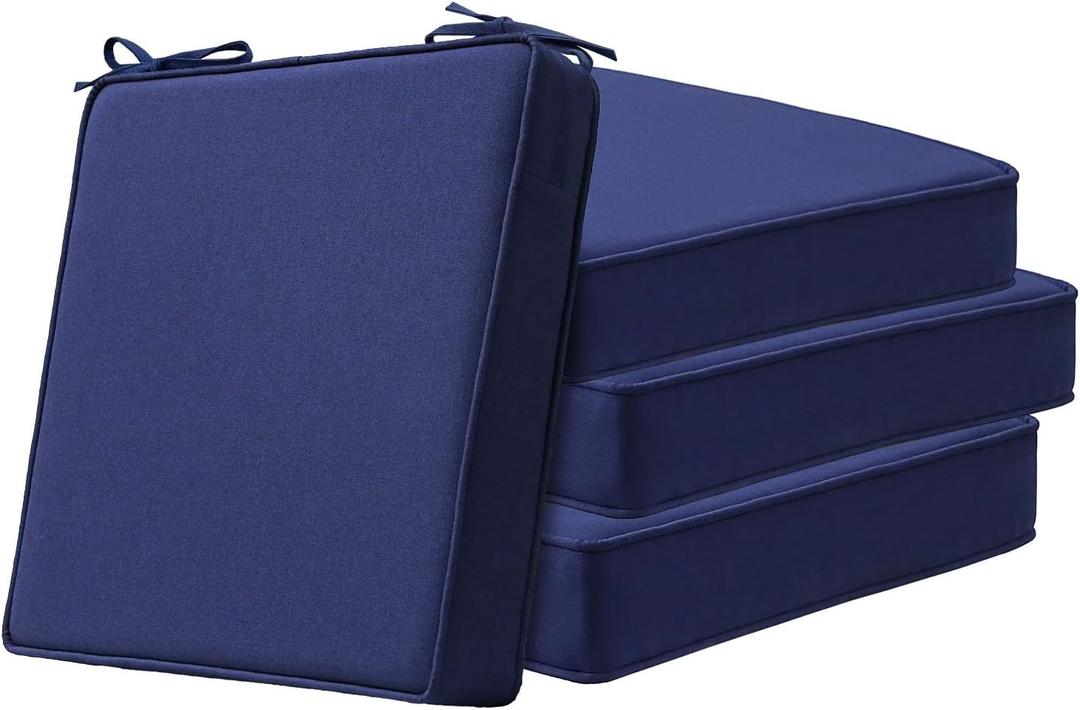 Outdoor Chair Cushions Set of 4 -Waterproof Outdoor Seat Cushions for Patio Furniture, Patio Chair Cushion with Handle and Ties, Square Out Door Chair Pads,19" x 19" x 3", Navy Blue