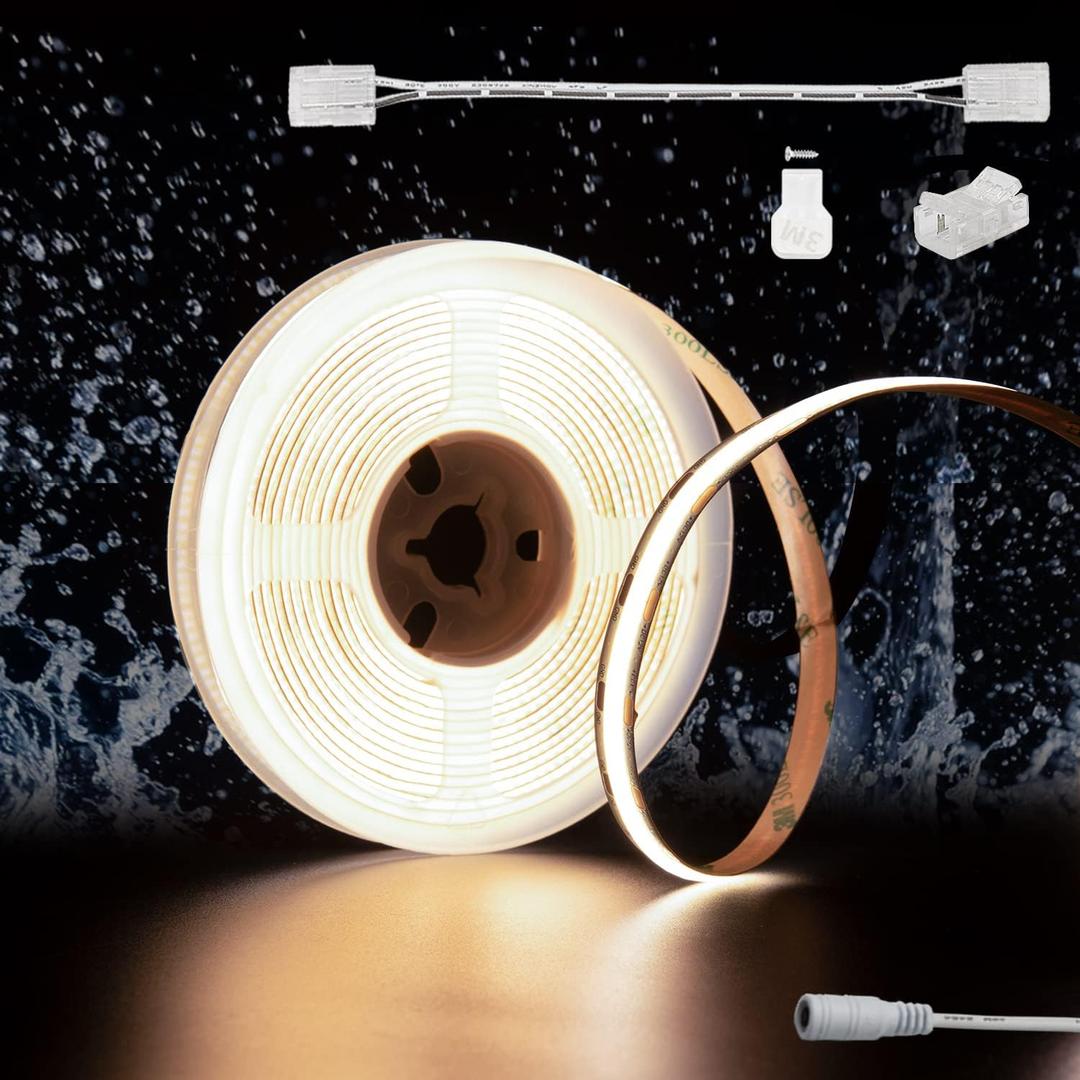 PAUTIX COB LED Strip Natural White 4000K IP65 DC12V,18Ft/5.5M 2772LEDs CRI90+ Flexible LED Tape Lights for Cabinet Engineering Home DIY Lighting Project with 8mm Connector(Power Supply Not Included)