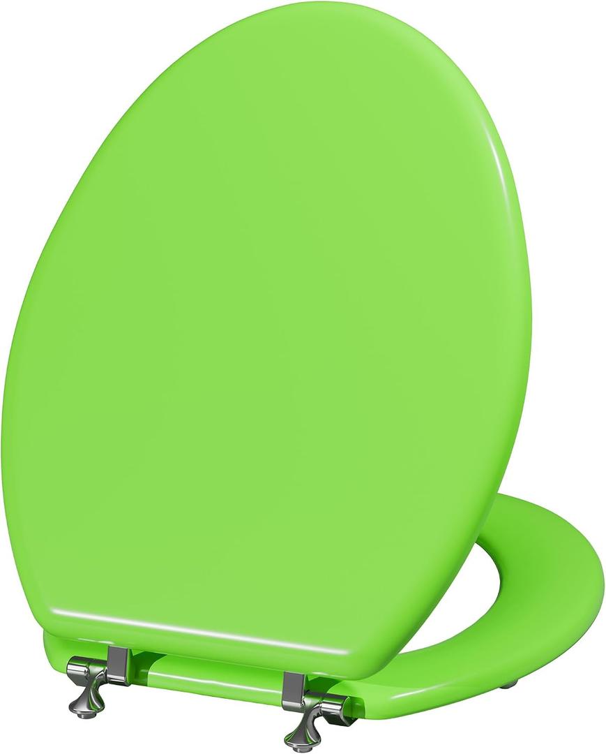 Angol Shiold Wood Toilet Seat, Zinc Alloy Hinges (Elongated, Green)