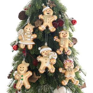 6Pcs Gingerbread Man Ornaments 5.0 Inch Tall for Christmas Tree Assorted Gingerbread Figurines Ornaments for Christmas Tree Hanging Decorations Holiday Xmas Season Home Decor Gifts