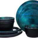Melamine Dinnerware Sets for 4, 12pcs Plates and Bowls Sets for Daily Use, Dishwasher Safe, BPA-free, Teal Green