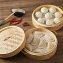 MacaRio Bamboo Steamer Basket Set 10 inch Steamer for Cooking, with Side Handles Chopsticks Ceramic Sauce Dishes Paper Liners, for Dim Sum Dumplings Buns Seafoods Rice Asian Foods