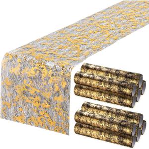 Mixweer 10 Pieces Gold Table Runner 11 x 110 Inches Sequin Table Runners for Thin Mesh Decorations Party Wedding Birthday Bridal Shower Event(Black, Gold)