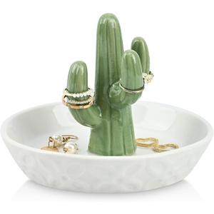 Homlouue Ceramic Cactus Ring Holder Cactus Ring Dish for Jewelry Cactus Decor for Friend Sister Birthday Wedding Anniversary Bridal Engagement Christmas Gift for Women