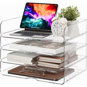 Large Capacity Desk Organizer, 4 Tier Paper Organizer, File Organizer for Desk, Stackable Paper Tray for Office, Home and School