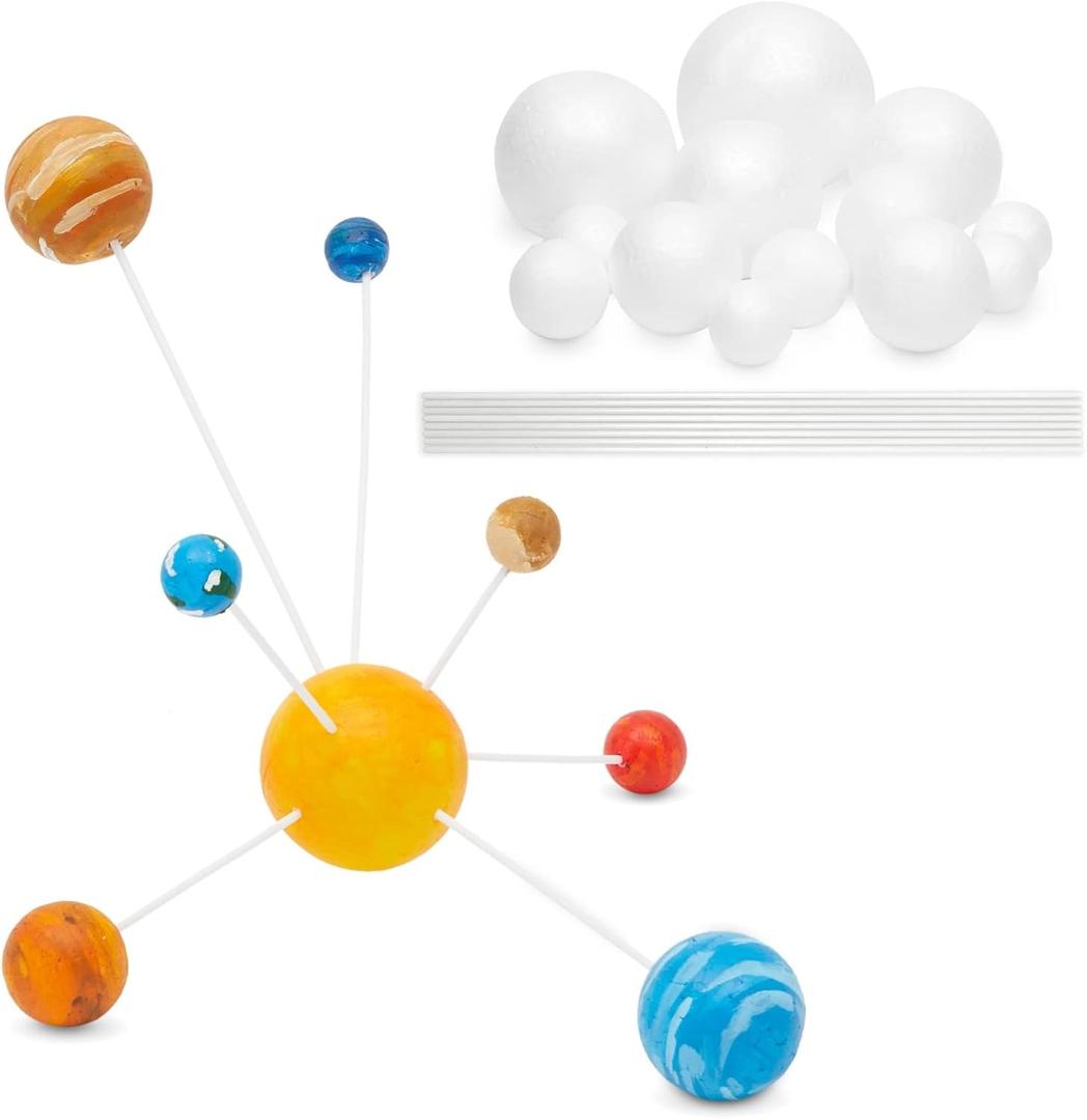 Bright Creations DIY Solar System Model Kit - 24 Piece Set with 14 White Foam Balls & 10 Bamboo Sticks for Science Projects