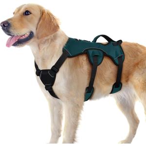 rabbitgoo Escape Proof Dog Harness, Soft Padded Full Body Pet Harness, Reflective Adjustable No Pull Vest with Lift Handle and Leash Clip for Large Dogs Walking Hiking Training, Dark Green, L (Large (Pack of 1))