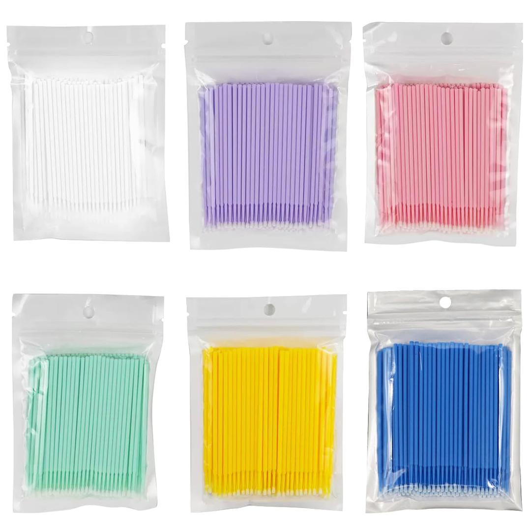Aange Professional Micro-Applicator Brush Set, 600 Count, 6 Colors, Bendable Precision Swabs for Makeup and Nail Art