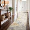 2'6''x16' Washable Kitchen Runner Rug: Modern Abstract Runners for Hallway Soft Non Slip Rugs with Rubber Backing Low Pile Thin Floor Carpet for Entryway Bedroom Bathroom Indoor(Grey/Yellow,2'6''x16')