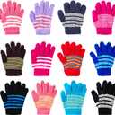 12 Pairs Kids Gloves Winter Toddlers Knit Gloves Warm Stretchy Glove Bulk Pack for Boys Girls Cold Weather (4-8 Years, Multicolor)