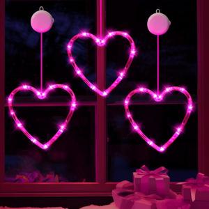 3 Pack Valentines Day Window Lights Decorations with Timer, Battery Powered Hanging Pink Lighted Heart Shaped Sucker LED Lamp for 2025 Holiday Fireplace Indoor Home Decor
