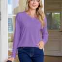YUCOLEN Long Sleeve Shirts for Women Fall V Neck T Shirts Casual Solid Color Loose Fit Basic Tees Breathable Tops (Purple, XL)