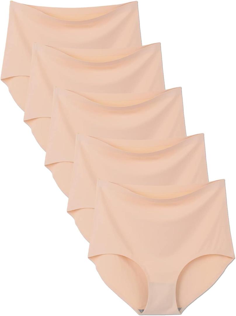 Bolivelan 5 Pack Women's Seamless Hipster Panties Invisible High Waist No Show Ladies Bikini Underwear (Nude)