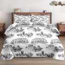 Full Size Comforter Set with 2 Pillowcase, American Desert Cowboy Soft 3 Pcs Bedding for Kids and Adults, Vintage Horse Mountain Western Comforter Set for Room Bedroom Bed Decor