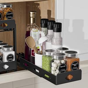 BOIVSHI Pull Out Spice Rack Organizer for Cabinet, Heavy Duty Spice Organizer for Cabinet, Vertical Spice Rack for Kitchen, Cabinet, Pantry, Cupboard (4.2''Wx10.5''Dx2.8''H, Metal Black)