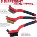 TAKAVU Small Wire Brush Set, 3 Different Brush Types Brass - Stainless Steel - Nylon Wire Brushes for Cleaning with Curved Handle Grip for Rust Removal, Dirt, Paint Scrubbing