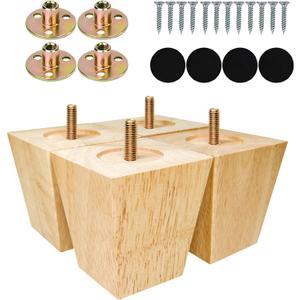 Albo Wood Furniture Legs 3 inch, Heavy Duty Sofa Legs, Pack of 4 Square Couch Legs Covered with Clear Varnish, Sofa Replacement Parts, for Dresser Legs, Sideboard, Recliner Couch, Circle Chair