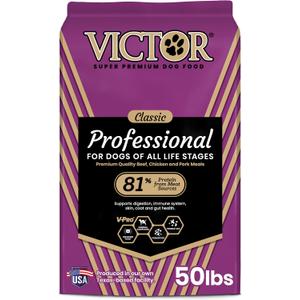 VICTOR Super Premium Dog Food Professional Dry Dog Food Super Premium Kibble with 26% Protein Gluten-Free with Beef, Chicken & Pork Meals for High Energy and Active Dogs & Puppies, 50lbs