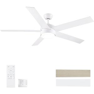 POCHFAN 52 Inch White Ceiling Fans with Lights and Remote Control,Quiet Modern Ceiling Fan for Bedroom,Living Room, Dining Room,Dimmable 3-Color Temperatures 6-Speed