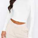 Womens Long Sleeve Sexy Backless T Shirts Y2K Casual Fall Slim Fitted Crop Top (White, M)