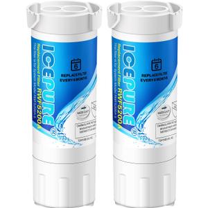 ICEPURE RWF5200A Water Filter Compatible for XWF (NOT Compatible for XWFE), WR17X30702, GE French Doors and Side-by-Side Refrigerators GDE25, GFE26, GNE25, GYE18, GBE21, GDE21, GFE24 Genuine 2PACK