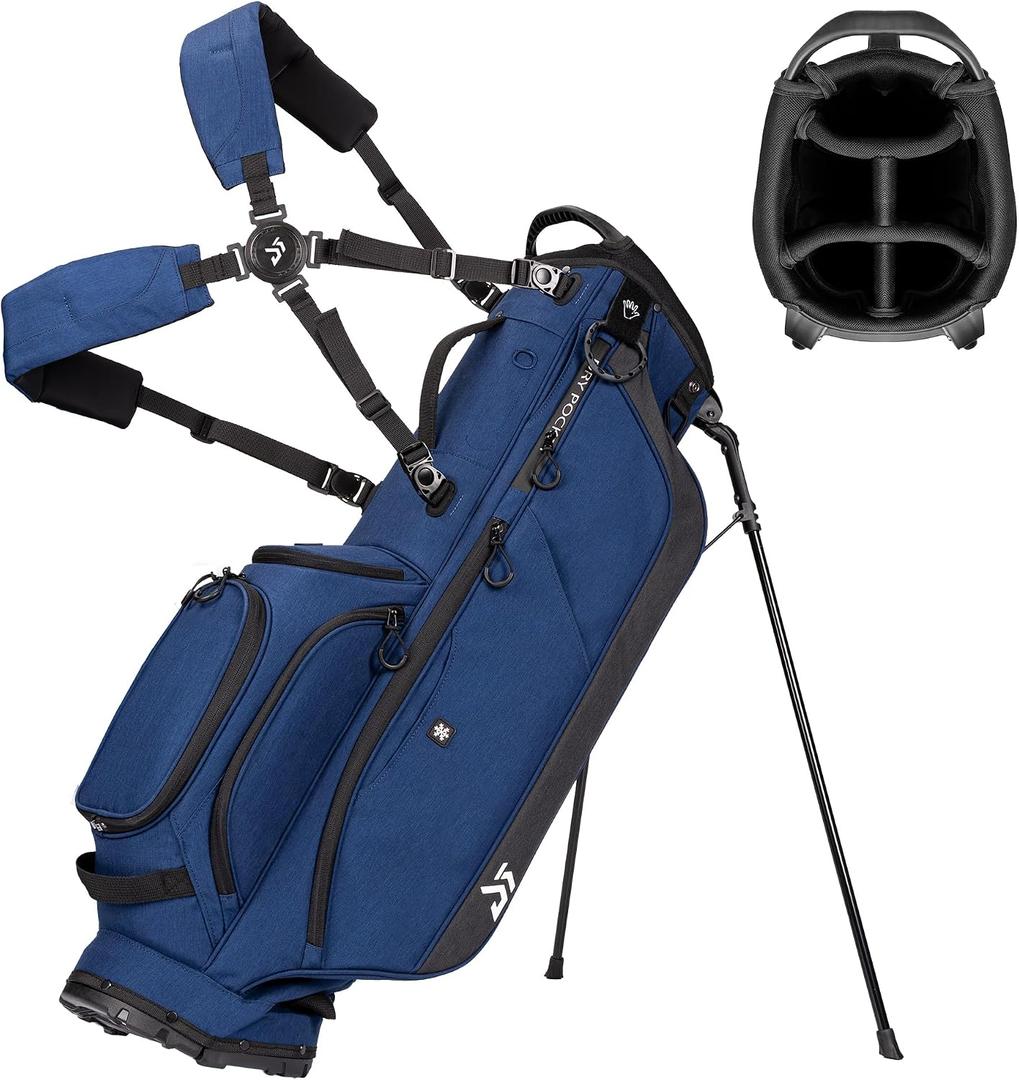 Dragon Tiger Vista 5-Way Lightweight Golf Stand Bag | 10-pocket storage with dual cooler pockets, full-length dividers, self-balancing straps, water-repellent nylon, 5.07 lb, Navy