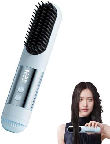 2026 Upgraded Go Brush Pro for Short Hair, 3 Heat Settings for All Hair Types, 30s Fast Heat, Ionic & Ceramic Care, Cold Air Mode, 2500mAh USB-C Rechargeable Straightening Brush (Blue)
