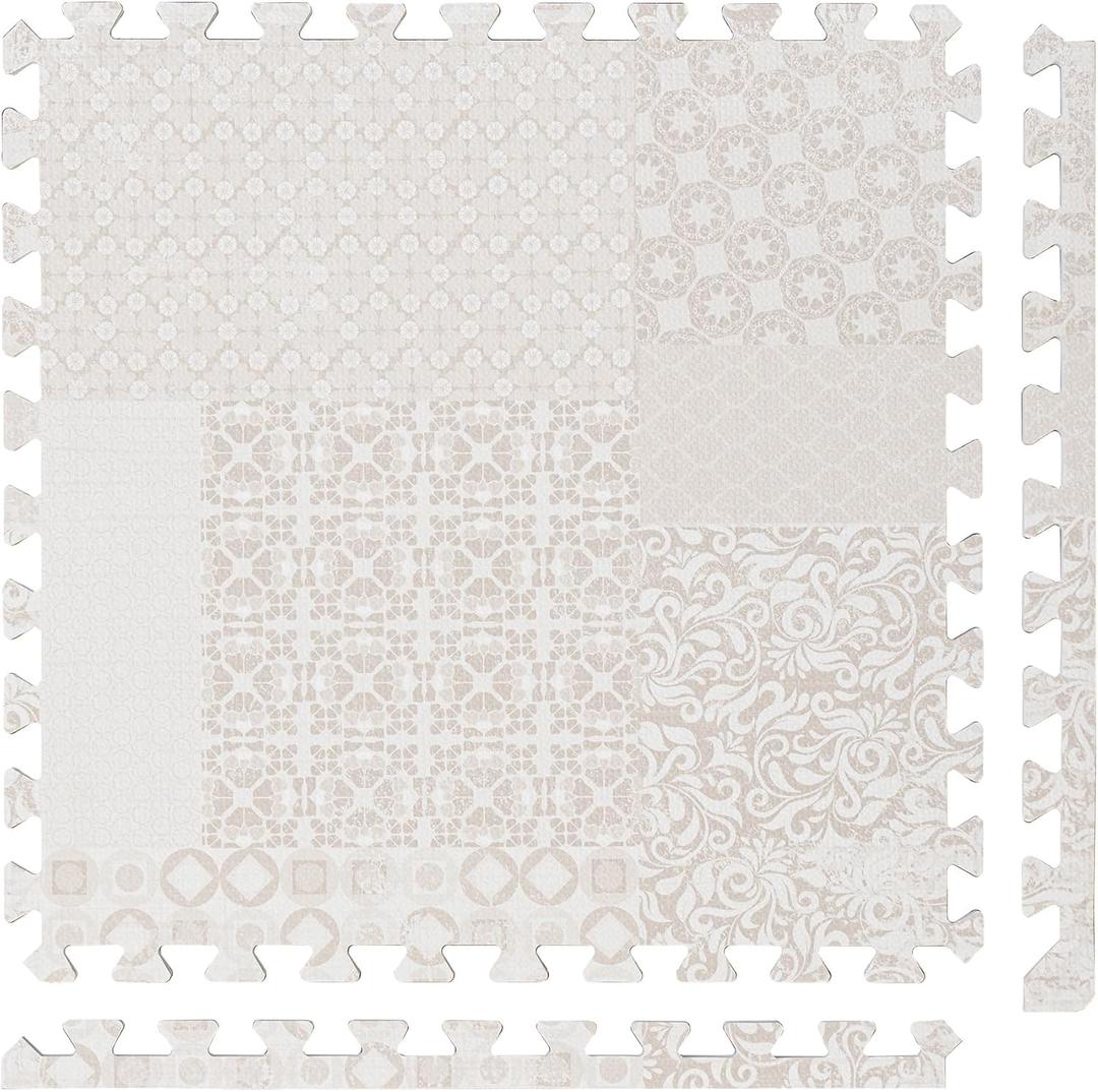 PopsyKosy Premium Baby Floor Play Mat - Thick & Cushioned 0.5 inch Playroom Foam Mat, Non-Toxic Odorless - 6 Tiles - Spacious 6x4 ft. - Stylish & Large, Waterproof for Kids & Toddlers - Totem Beige