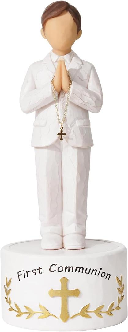 First Communion Gift for Boys8.3inch 1st Holy Communion Boy Figurine with Keepsake Box, Thoughtful Catholic Gift for Son Grandson or Godson, Resin Christian Present