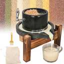 Manual Stone Grain Mill, Natural Granite Handmade Stone Mill with Stainless Steel Handle, Stone Mill Grinder, Traditional Countertop Disc Grain Mill with Solid Wood Stand for Flour/Wheat/Spices/Beans