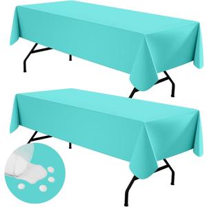 homing 2 Pack Rectangle Vinyl Tablecloth, Waterproof Spillproof Plastic Flannel Backed Table Cloth, Wipe Clean Table Cover for Dining, Buffet Parties and Camping (Teal, 52" x 70")