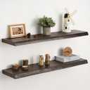 Floating Shelves Set of 2, Solid Elm Wood Wall Shelves 32 Inch - Invisible Bracket Mount for Living Room, Bedroom, Kitchen, Bathroom - Brown Elm