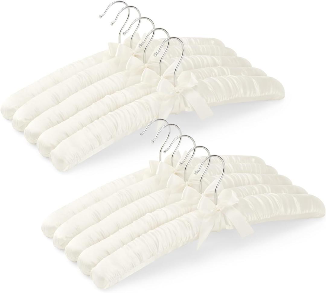 Women's Clothing Padded Hangers, 15 Inch Satin Hangers, Thick Foam Padding, No Shoulder Pads, for Sweaters, Suits, Wedding Dresses, Fine Cashmere (Pack of 10) (Yellow)
