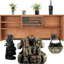 DoubleFill Police Gear Rack Police Vest Hanger Wall Mounted, USA Flag Tactical Gear Stand with Gun Safe Storage, Law Enforcement Organizer Accessories for Men Officer Gifts, Walnut, Locker