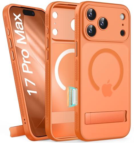 BXYJY for iPhone 17 Pro Max Case Magnetic with Stand, Camera Control Button, Full Lens Protection, Compatible with MagSafe, Military Grade, Translucent Thin Women Men Hard Case for 17 Pro Max, Orange