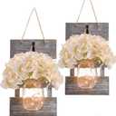 Anount Mason Jar Sconces,Besuerte Rustic Wall Decor Set of Two,LED String Lights for Modern Living Room, Home Decor Living Room Wall Art, 6 Hour Timer Set of 2 Grey (11.8" H x 7.1" W)
