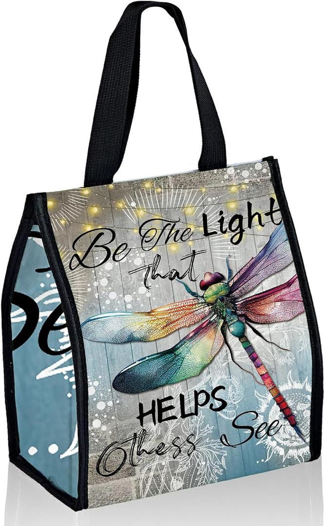 Lunch Bags Dragonfly Light Cute Women Lunch Box Large Reusable Insulated Lunch Tote Lunch Cooler Bag Wide-Open Foldable Portable Leakproof Handbag for Office, Work, Beach or Travel