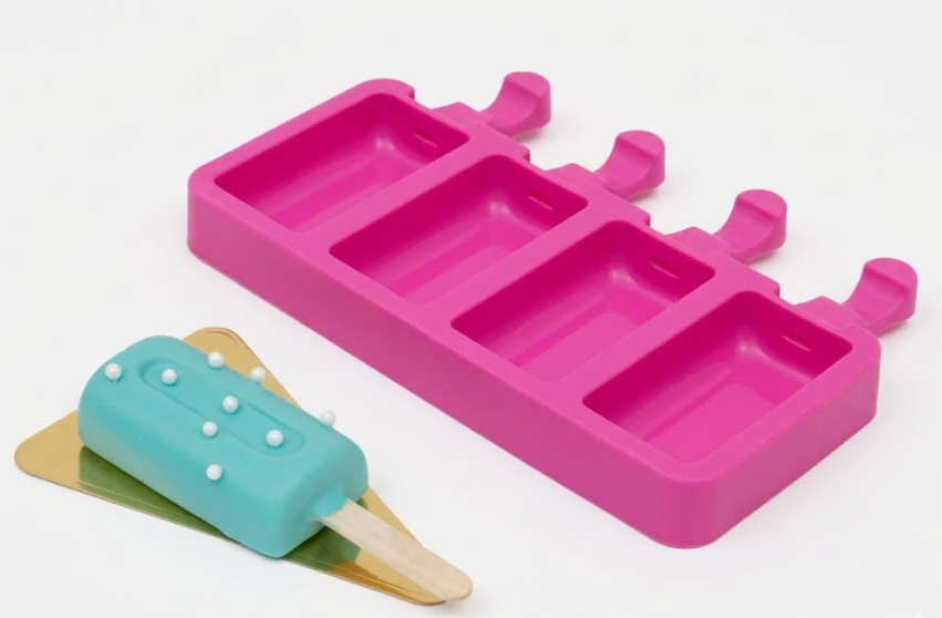 SILICONE CYLINDER POPSICLE MOLD - 4-COMPARTMENT, Pink