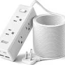 20 Ft Extension Cord with Multiple Outlets, Long Extension with 6 Outlets 4 USB Ports(2 USB C), Flat Plug Surge Protector Power Strip for Home, Office Supplies, Dorm Essentials